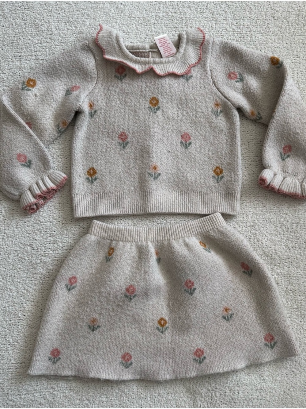 Cynthia Rowley Girls Cream Knit Floral Sweater & Skirt Set